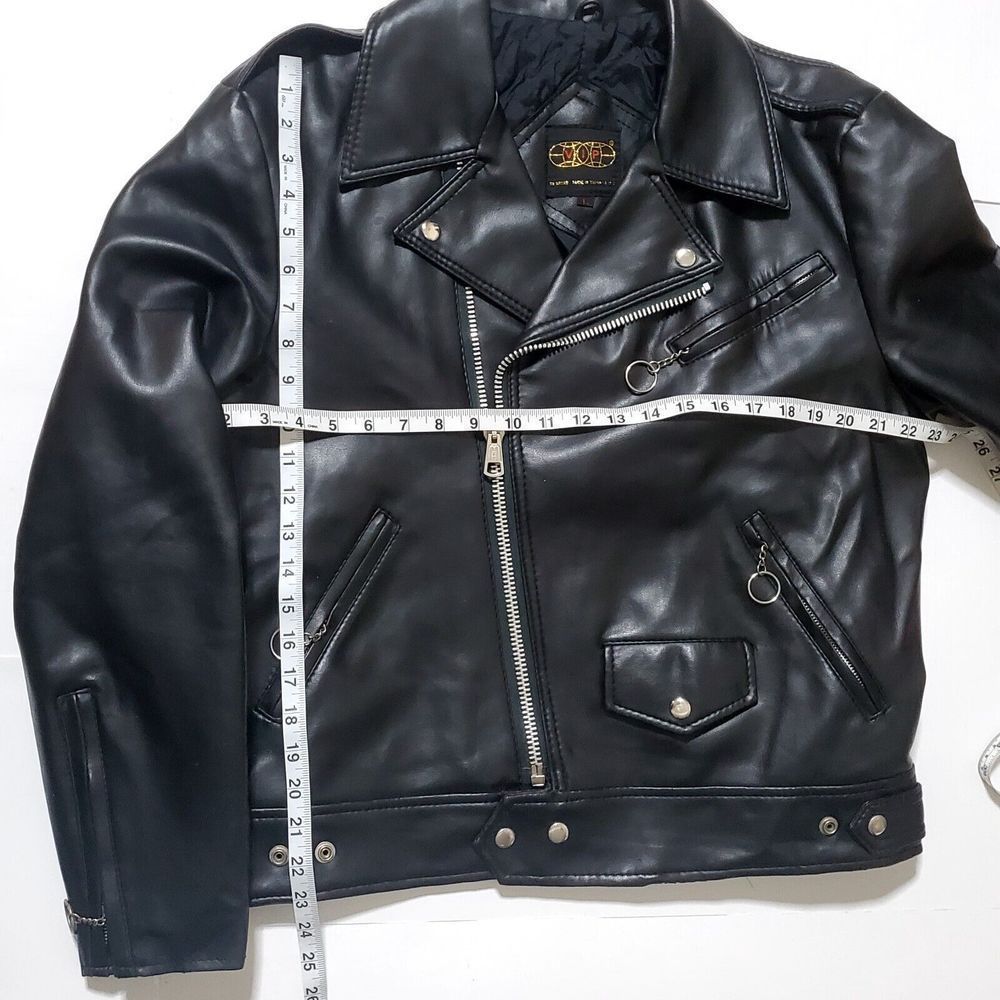Vintage Womens Faux Leather Motorcycle Jacket Size Large Moto Zip Biker Grunge - Picture 6 of 9